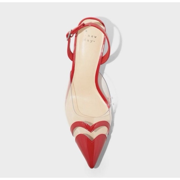 a new day Shoes - A New Day Red Clear Slingback Heels Kitten Heel Pointed Toe Valentine Y2K Sz 7.5
